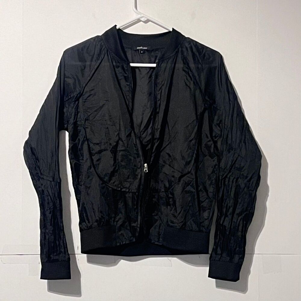 Ambiance Womens Transparent Nylon Jacket Top Size S Jet Black Full Zip